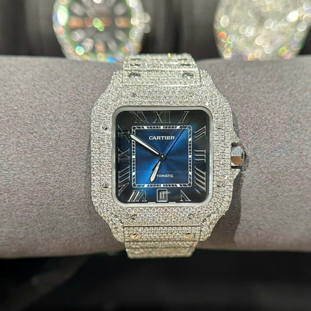 까르띠에 산토스 VVS 다이아 파베 세팅 청판 다이얼