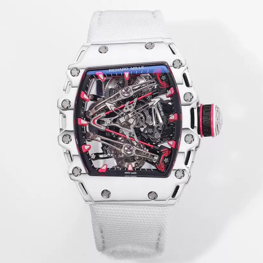 RM공장 리차드밀 수동 와인딩 투르비용 부바 왓슨 화이트 카본 케이스 화이트 스트랩 밴드 RM38-02