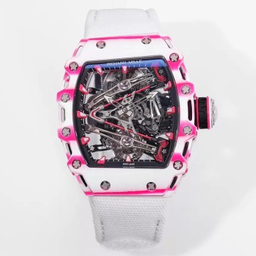 RM공장 리차드밀 수동 와인딩 투르비용 부바 왓슨 화이트/핑크 카본 케이스 화이트 스트랩 밴드 RM38-02